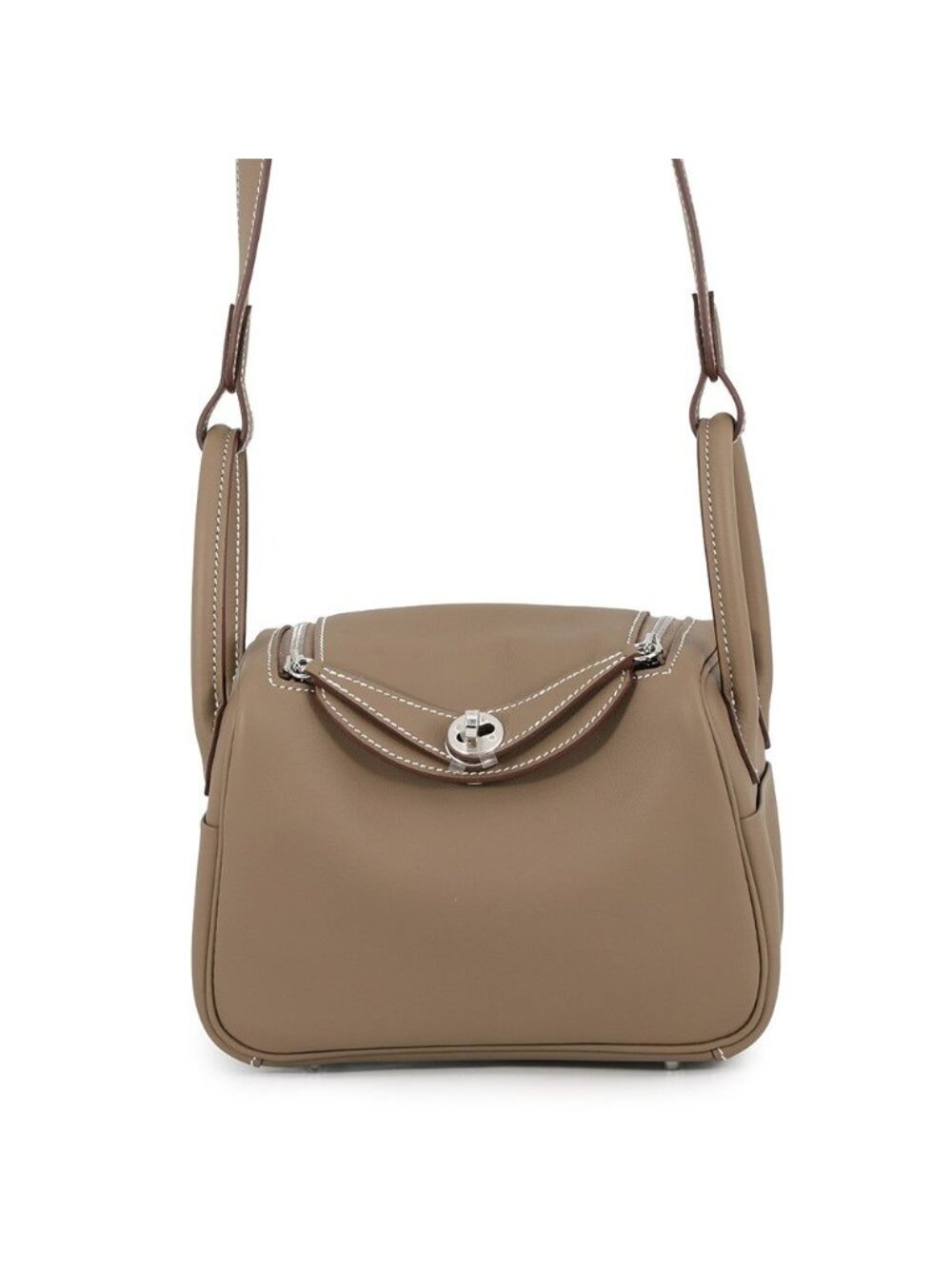 Hermes Handbag Lindy Mini Etoupe Silver Swift 2-Way
